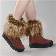 古奇天伦731反毛牛皮女鞋厚底休闲鞋羊毛女靴狐狸毛雪地靴批发