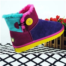 温州厂家拼色真皮一扣带扣雪地靴女靴低筒批发网店代理分销代发货