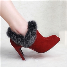批发厂家直销冬季婚靴高跟兔毛女鞋新款磨砂皮女靴短靴真皮女鞋