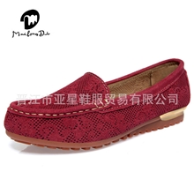 夏季新款妈妈鞋耐磨镂空真皮洞洞鞋平底舒适女鞋透气吸汗女鞋