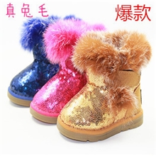 儿童雪地靴2013爆款亮片闪闪狐狸毛儿童棉靴男女童短靴保暖靴子