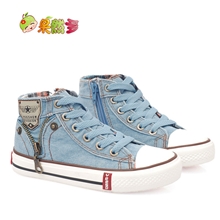2013秋款一休品牌童鞋韩版牛仔布高帮儿童帆布鞋女童男童板鞋批发
