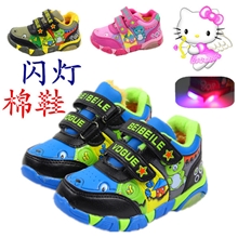 厂家直销冬款中童闪灯运动棉鞋批发魔术贴男女款加绒休闲鞋童鞋