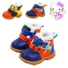 儿童雪地靴冬季棉鞋魔术贴加厚牛筋底保暖毛领学步鞋厂家直销