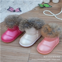 混批代发爆款冬款宝宝雪地靴韩版真兔毛短靴加厚防水女童棉靴童靴