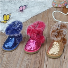 一件代发童鞋2013冬季新款亮片宝宝雪地靴韩版真兔毛女儿童棉鞋