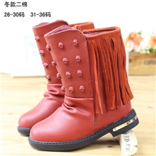 新款冬季二棉女童流苏中筒靴冬季爆款骷髅头装饰棉鞋26-36码