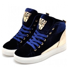 新款韩版青年人骷髅豹头金丝绒面休闲鞋系带内增高运动鞋女鞋批发