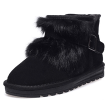 正品冬季新款真毛牛皮雪地靴男女短靴5855低筒靴搭扣牛筋底靴子