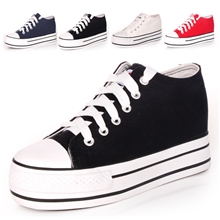 国安B-1内增高6CM新款松糕跟厚底帆布鞋纯色女式帆布鞋瑞安批发