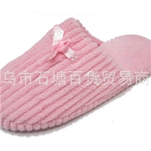 批发蝴蝶结特价简约纯色珊瑚绒棉拖鞋居家拖鞋地板保暖毛绒拖鞋