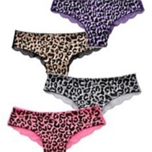 维多利亚秘密pink性感豹纹蕾丝全棉女士三角内裤透明诱惑网纱纯棉