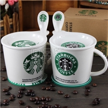 陶品轩生产供应星巴克带孔带勺咖啡马克杯可订制LOGO礼品杯子
