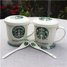 陶品轩厂家生产销售星巴克带盖马克杯可定制LOGO广告杯