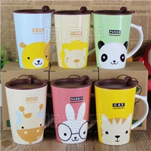 陶品轩水杯厂家生产供应卡通广告水杯6色卡通动物陶瓷杯子