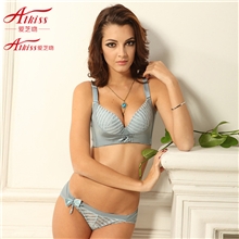 爱芝吻品牌文胸斜条纹上托聚拢调整型女士文胸套装内衣厚款批发