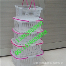 台州厂家供一次性水果篮8斤收纳篮塑料有提手有盖子杨梅篮,可叠装