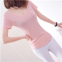 2013春夏装新款女装打底衫夏季欧美V领宽松版短袖女式口袋T恤批发