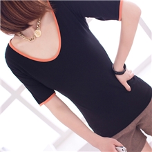 2013春装夏季新款短袖T恤修身韩国女装V领女士撞色服装打底衫批发