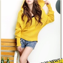 2012秋装新款毛衣外套蝙蝠衫短款V领宽松针织衫韩版连帽净色罩衫