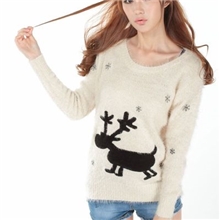 圣诞款雪花小鹿马海毛套头打底小鹿毛衣批发