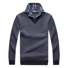 2013秋冬新款假两件套衬衫领修身男士套头毛衣男针织衫男装12014