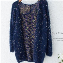 批发2013秋装新款韩版撞色波点中长款马海毛针织开衫毛衣外套女