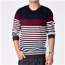批发加工2013秋冬新款线衫男装毛衣男线衫圆领条纹针织衫男12015