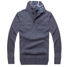 现货批发2013韩版秋男装新款假两件衬衫领立领毛衣针织衫12010