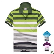 现货厂家直销2013男夏装新款男士渐变条纹翻领休闲短袖t恤衫