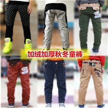 【爆款】秋冬款加绒加厚童裤格子拼接儿童全棉休闲裤男童长裤