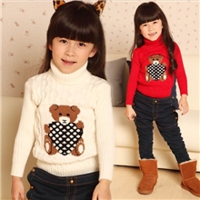 【伙拼】速卖通爆款小童宝宝弹力衫小熊打底衫膨体纱高领童毛衣