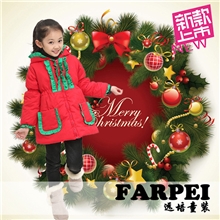 2013冬款圣诞节必备圣诞棉服韩版女童连帽童棉衣批发厂家直销