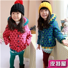 新款韩版童装加厚冬款女童棉衣可爱向日葵波点点儿童棉衣批发