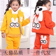 童装套装2013秋冬爆款眼镜兔子加厚运动装女童三件套套装批发