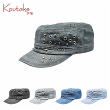 宇莹正品帽子批发春季新女款平顶帽军帽全棉洗水牛仔韩版柳丁