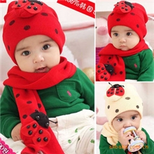 秋冬韩版甲瓢虫帽子/甲壳虫帽帽子围巾两件套批发