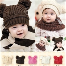 2013秋冬儿童保暖韩版双球可爱儿童针织帽子(5色