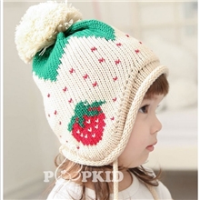 （毛线草莓帽）韩国护耳帽婴儿保暖帽儿童草莓帽加厚提花帽子