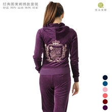 天鹅绒套装女运动休闲套装运动服卫衣套装经典款图案刺绣款