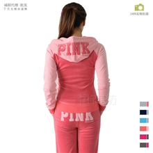 加厚天鹅绒套装运动休闲套装pk套装运动服PINK拼色刺绣款