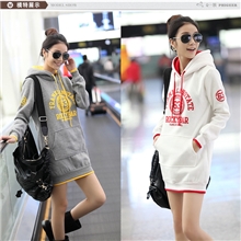 6008#2013秋冬正品新款宽松套头连帽抓绒大码中长款卫衣外套女