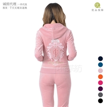 新款天鹅绒套装运动服运动休闲套装皇冠图案刺绣烫钻款-166