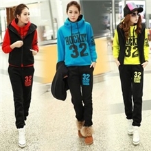 厂家直销冬装新款韩版大码抓绒加厚加绒休闲卫衣套装女式三件套