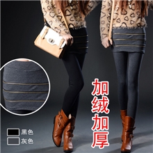 韩国秋冬新款打底裤批发包臀裙裤假两件褶皱九分裙裤加绒加厚