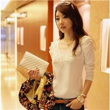 特价秋装大码女装韩版新款女蕾丝长袖T恤上衣修身打底衫批发