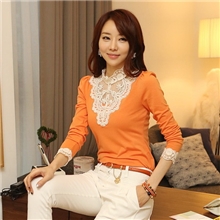 2013韩版热销时尚修身长袖T恤拼接蕾丝打底衫糖果色大码女t恤