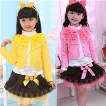 高档童装品牌热销秋冬款女童3件童套装百合花套裙原单童裙批发