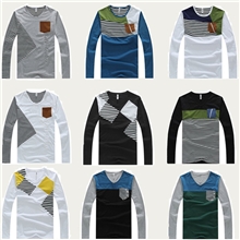 2013新款男装休闲纯棉男士T桖衫时尚条纹圆领男式长袖T恤批发