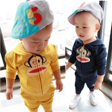 「宝贝真乖」品牌童装卡通猴全棉儿童套装秋款童装批发